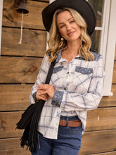 1pc Vintage Floral Mixed Check Pattern Long Sleeve Shirt